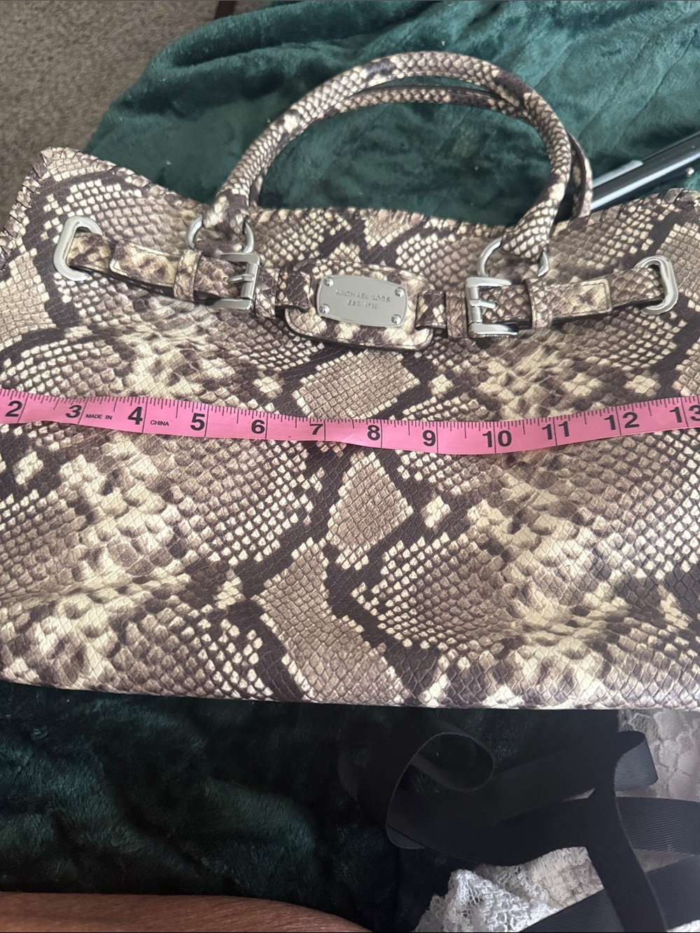 MICHAEL KORS Brown Taupe Snake-Print Satchel